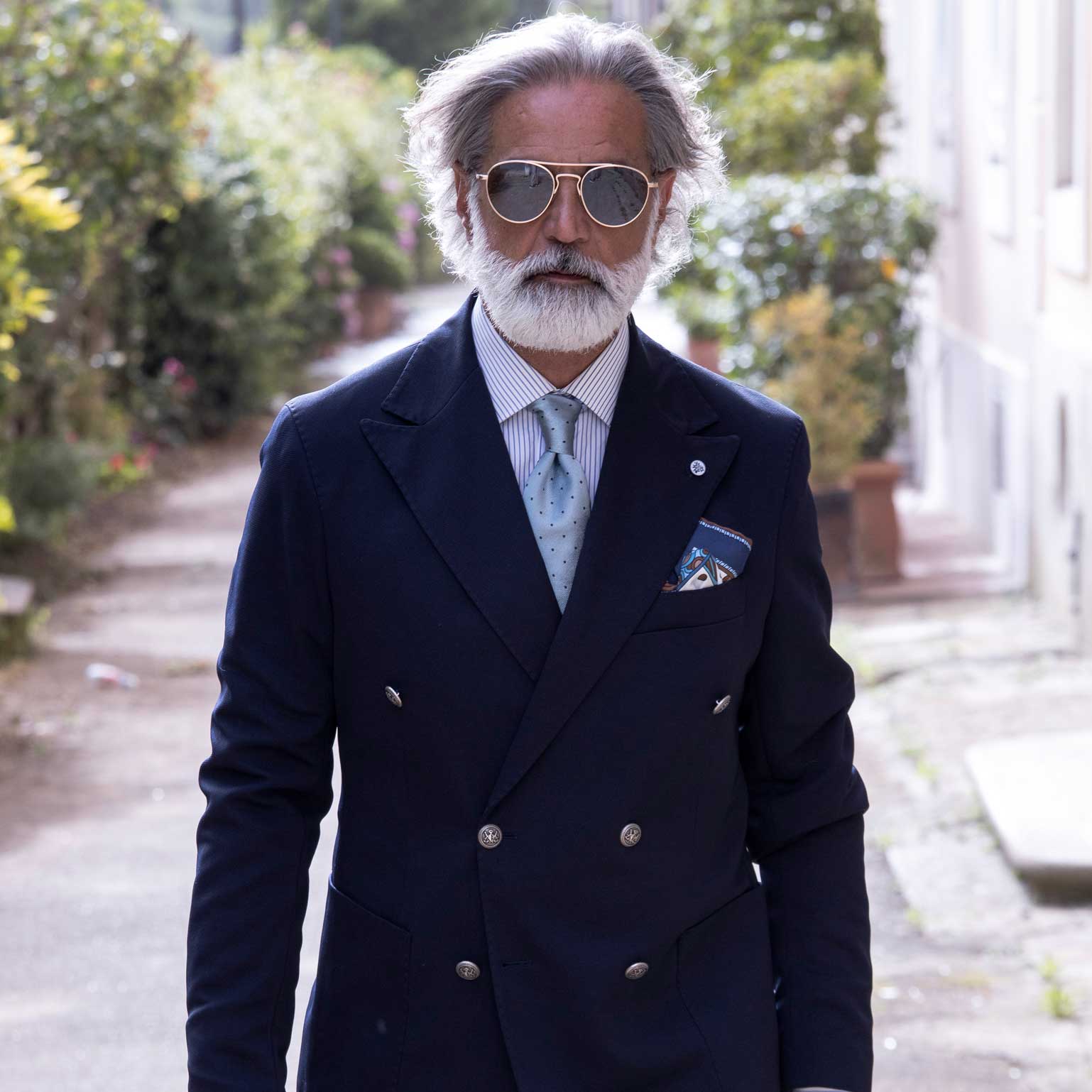 Blue Floral Silk Italian Suit Pocket Square