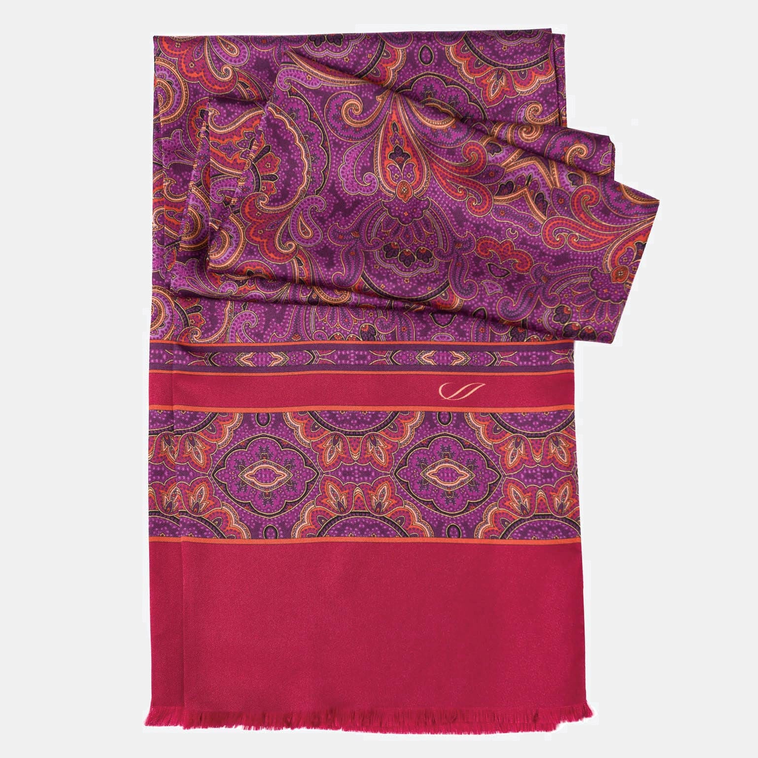 Men's magenta paisley silk scarf from Italy.