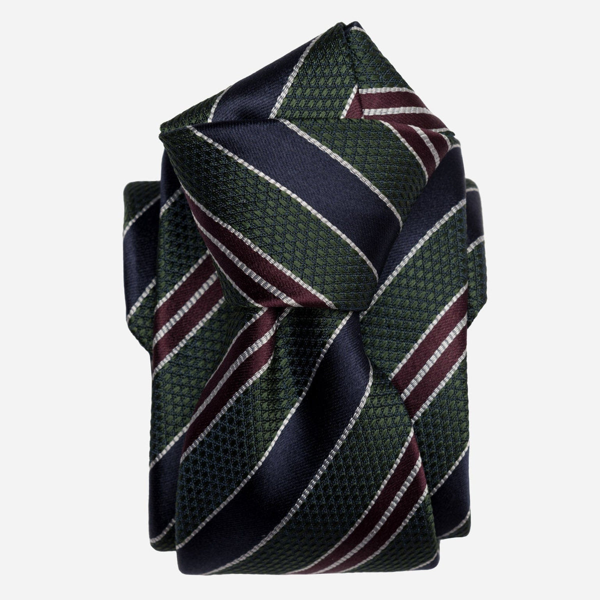 Green and Navy Stripe Italian Silk Handmade Tie