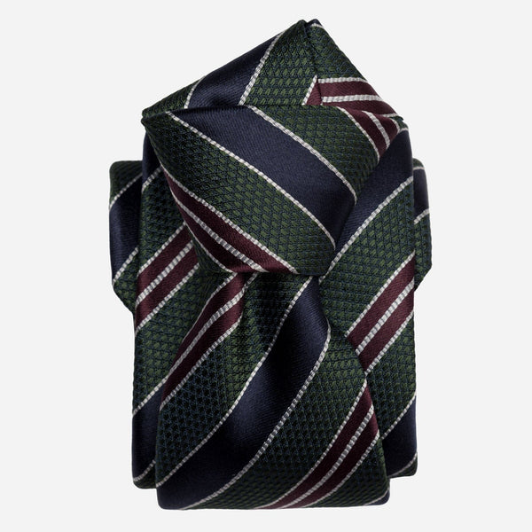 Green and Navy Stripe Italian Silk Handmade Tie