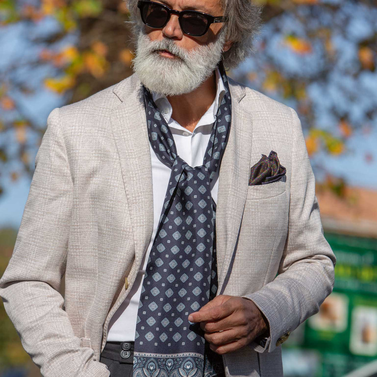 Luxury navy blue silk scarf for men