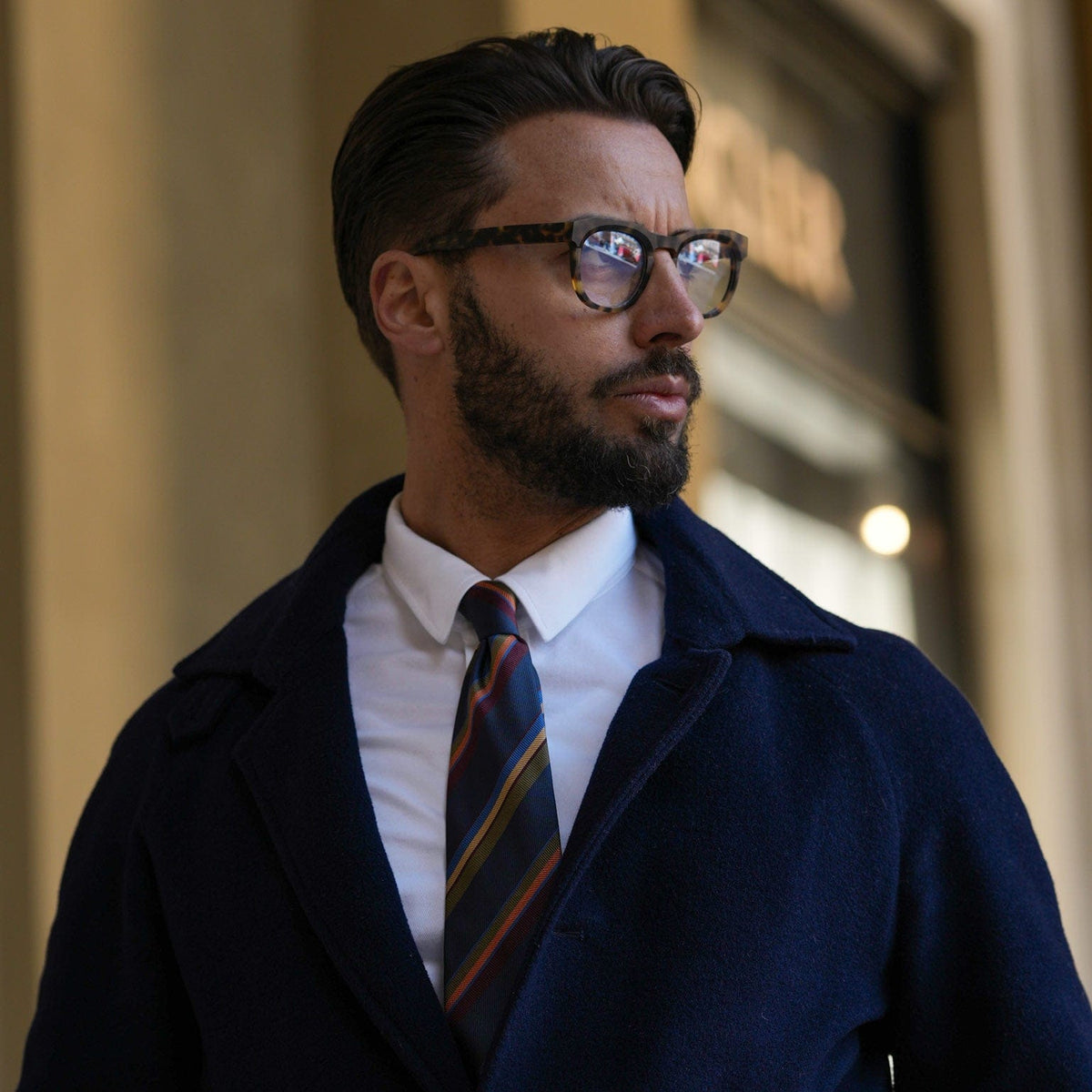 handmade regimental navy striped Italian silk tie