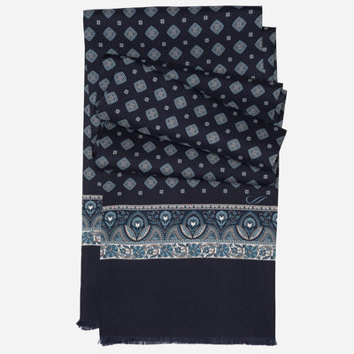 Italian Designer Navy Silk Scarf for Men
