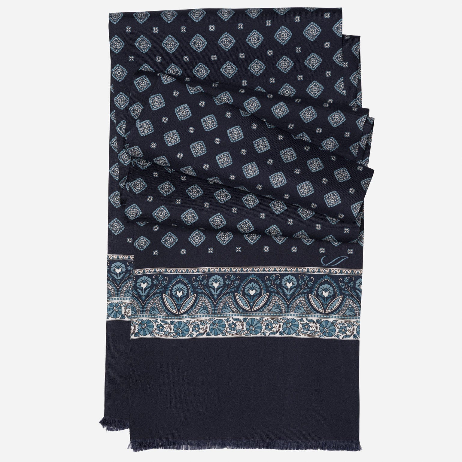Italian Designer Navy Silk Scarf for Men
