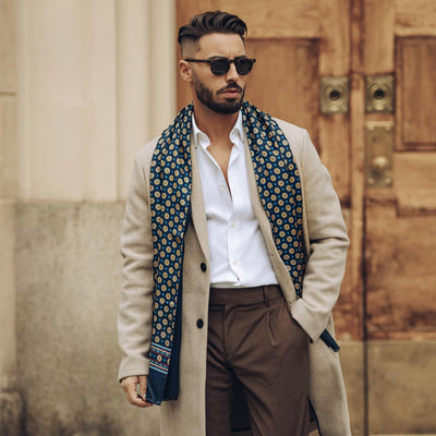 Men's luxury Italian double sided silk wool scarf