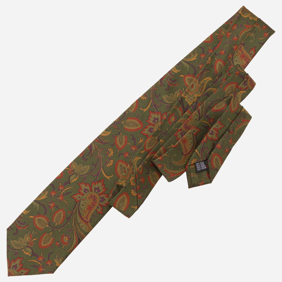 Olive Green Floral Italian Madder Silk Tie