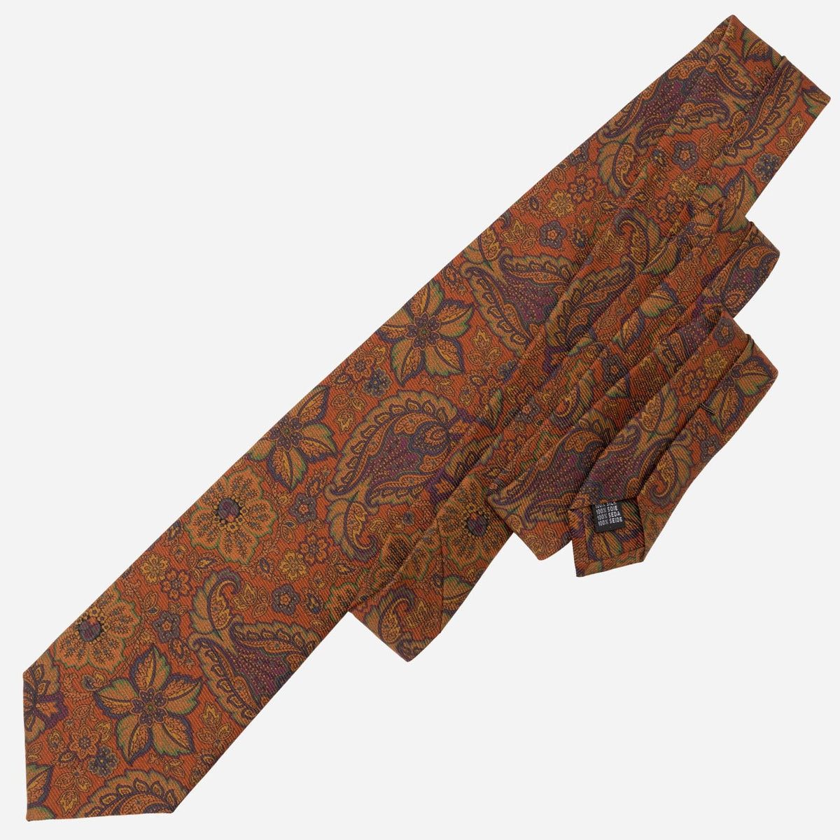 Orange Floral Italian Madder Silk Tie