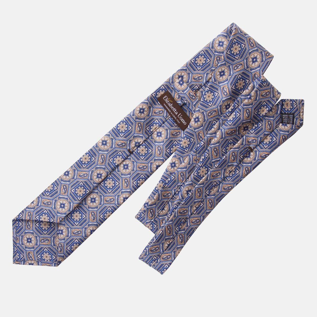 Blue and Tan Handmade Italian Silk Tie