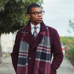 Burgundy Plaid Wool Cashmere Scarf