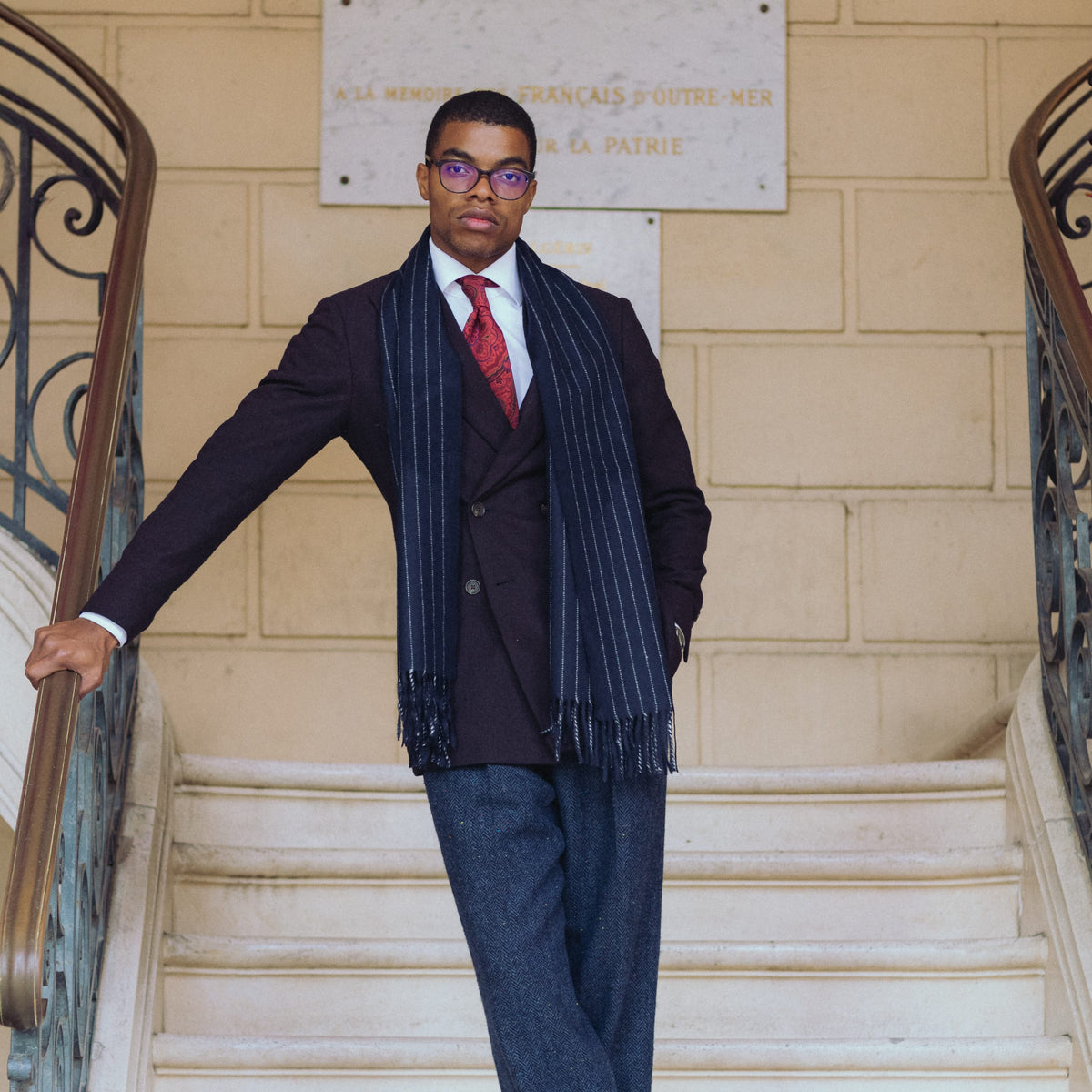 Navy Cashmere Wool Scarf