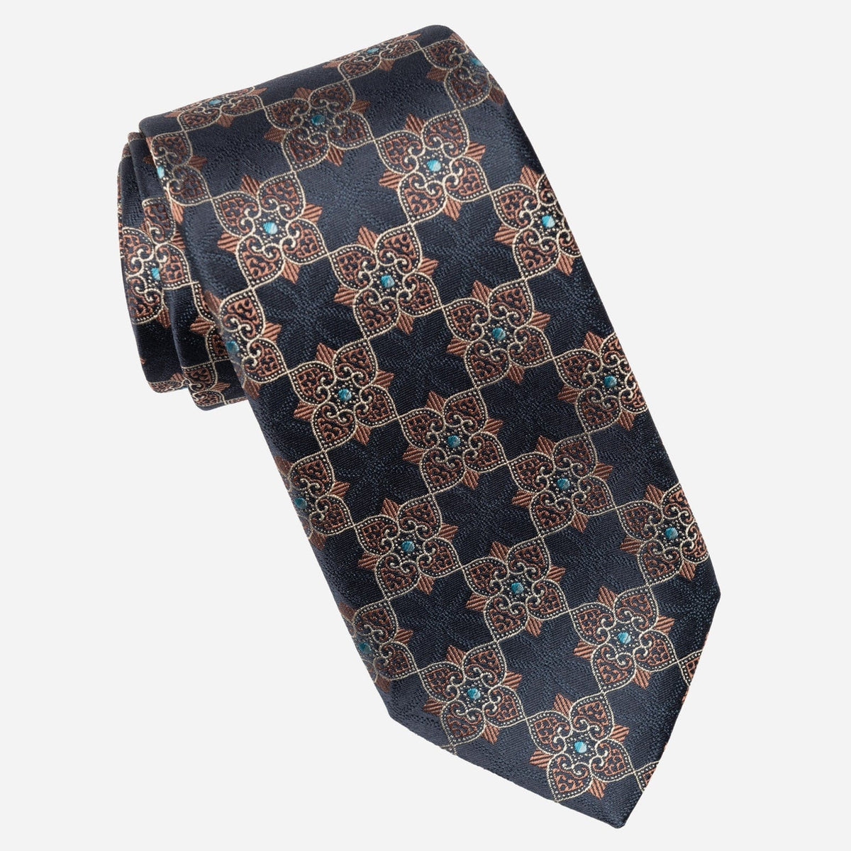 Handmade Navy and Copper Rose Silk Tie