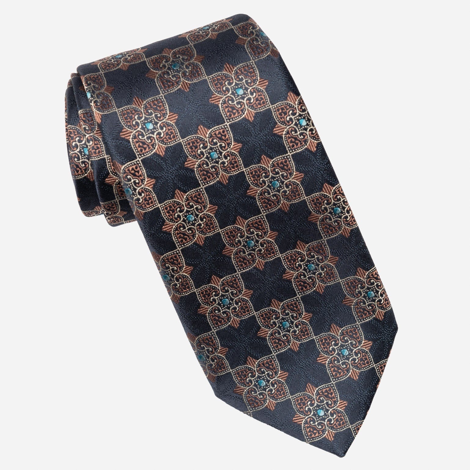 Handmade Navy and Copper Rose Silk Tie