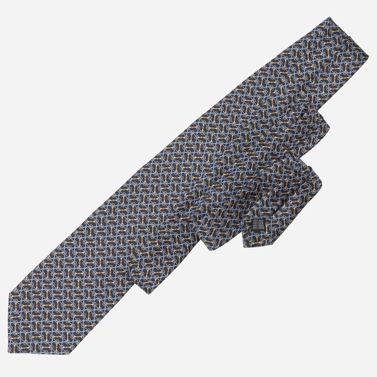 Navy Patterned Handmade Silk Tie