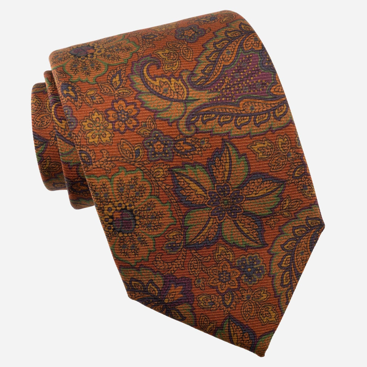 Orange Floral Italian Madder Silk Tie