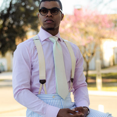 Pale green woven silk designer tie