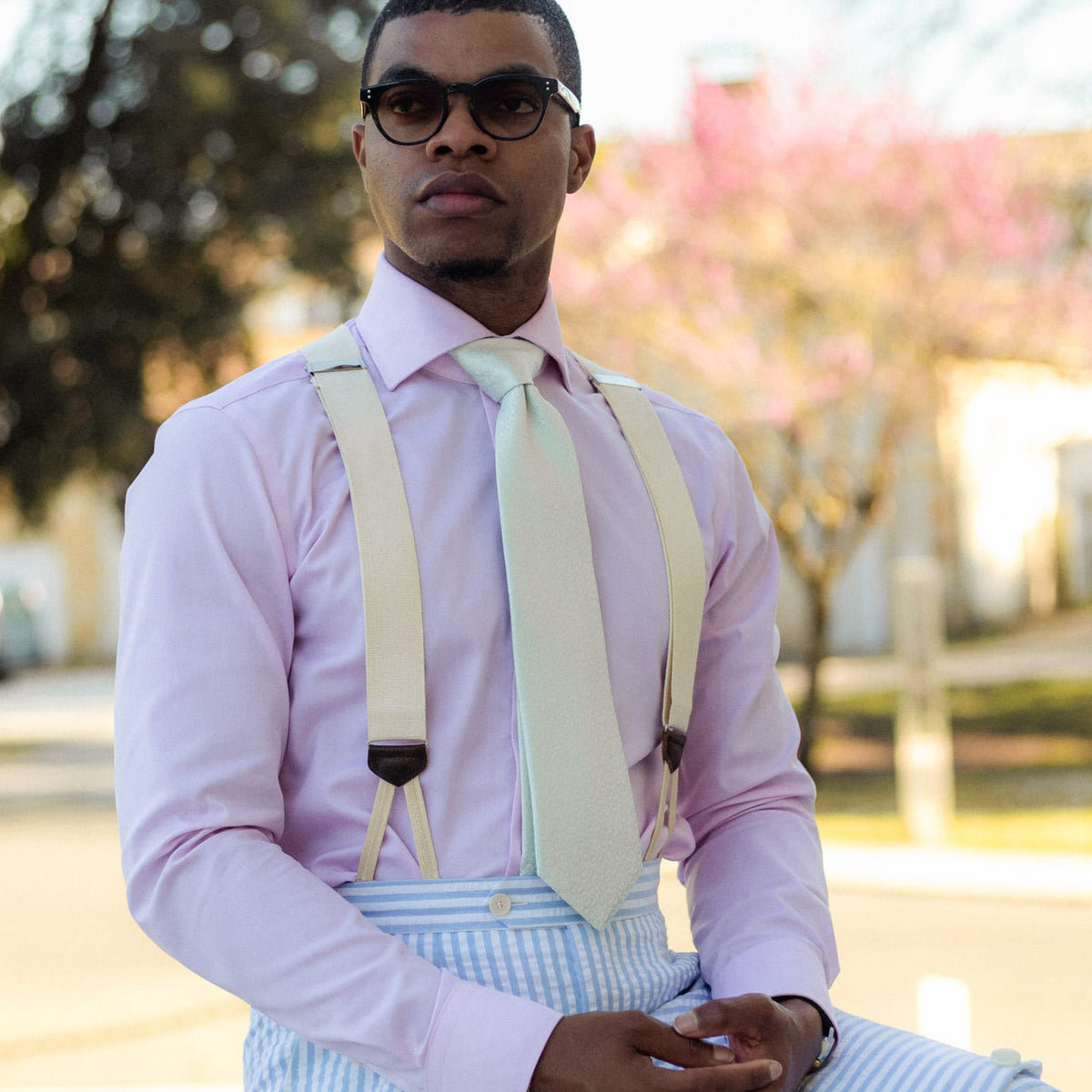 Pale green woven silk designer tie