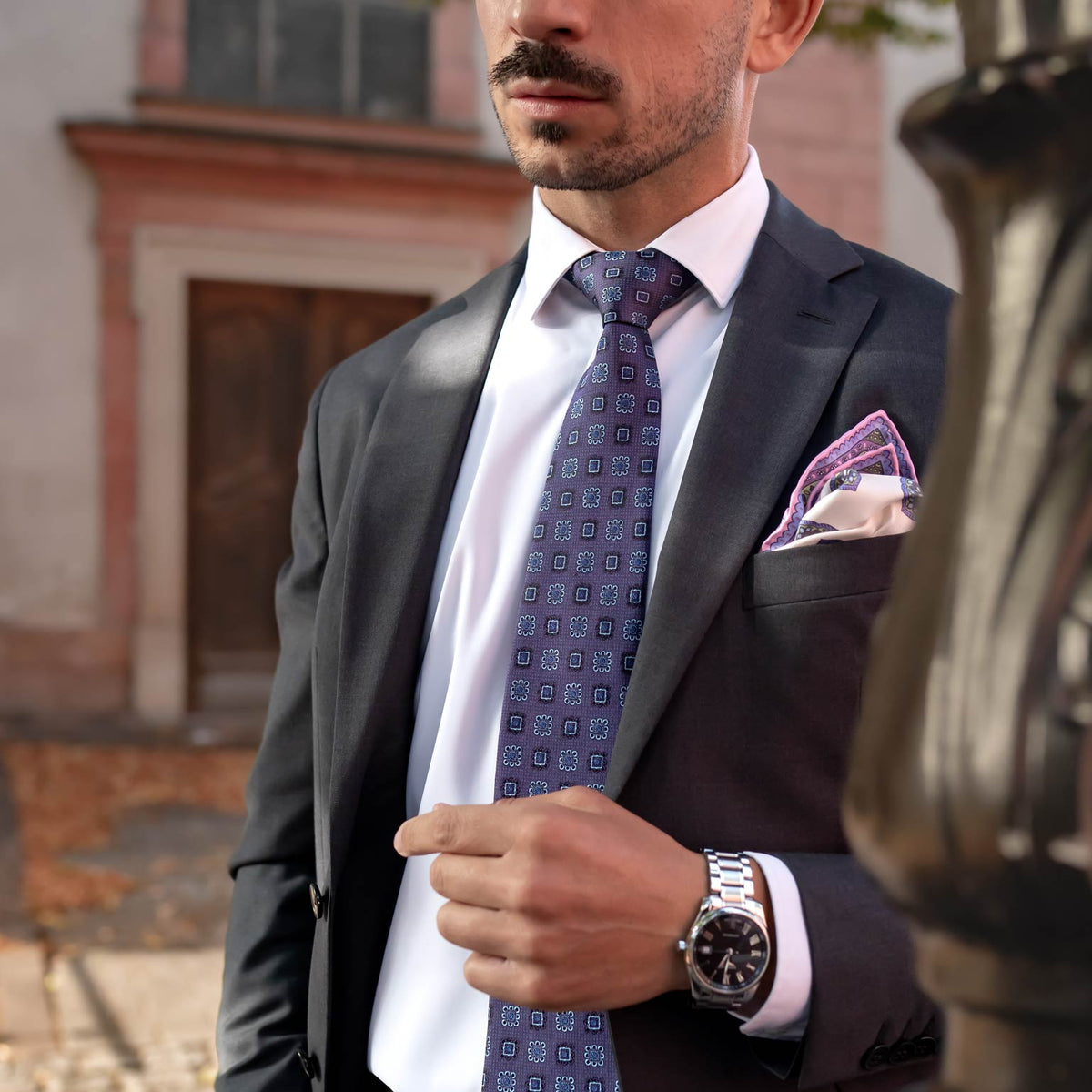 Plum Silk Jacquard Tie - Handmade in Como Italy