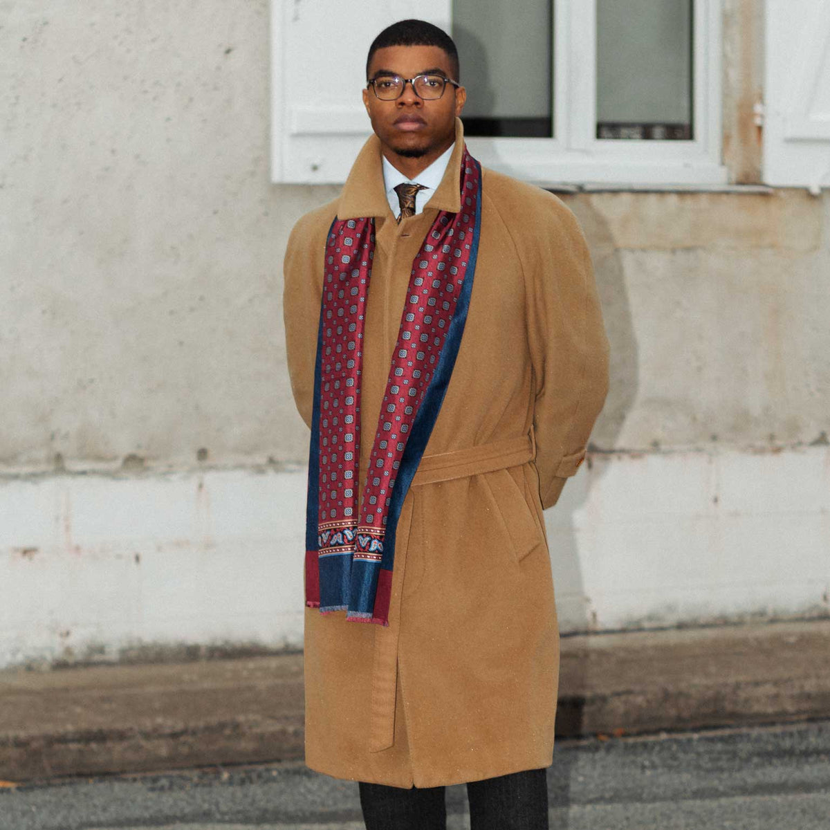 Men's blue and red Italian silk dress scarf
