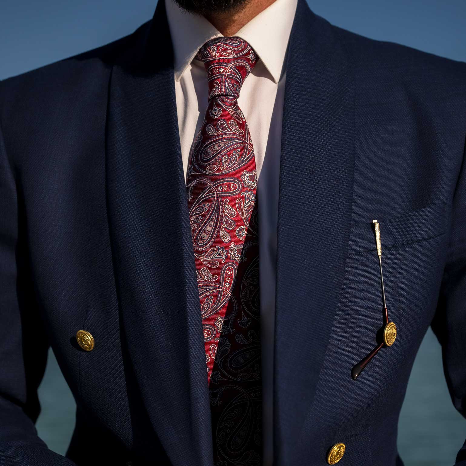 Red and Blue Italian Silk Paisley Necktie