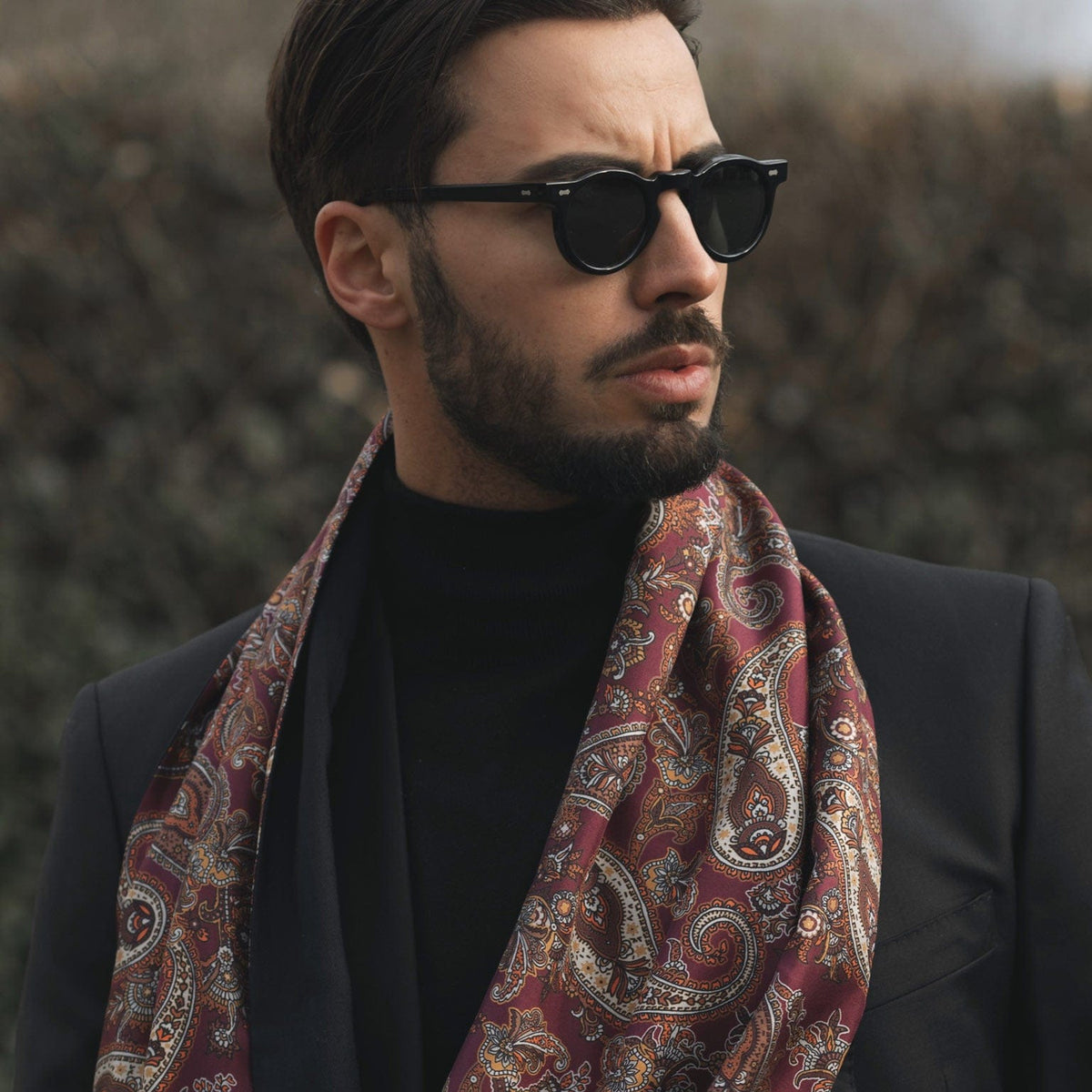 Men&#39;s reversible silk wool scarf made in Italy