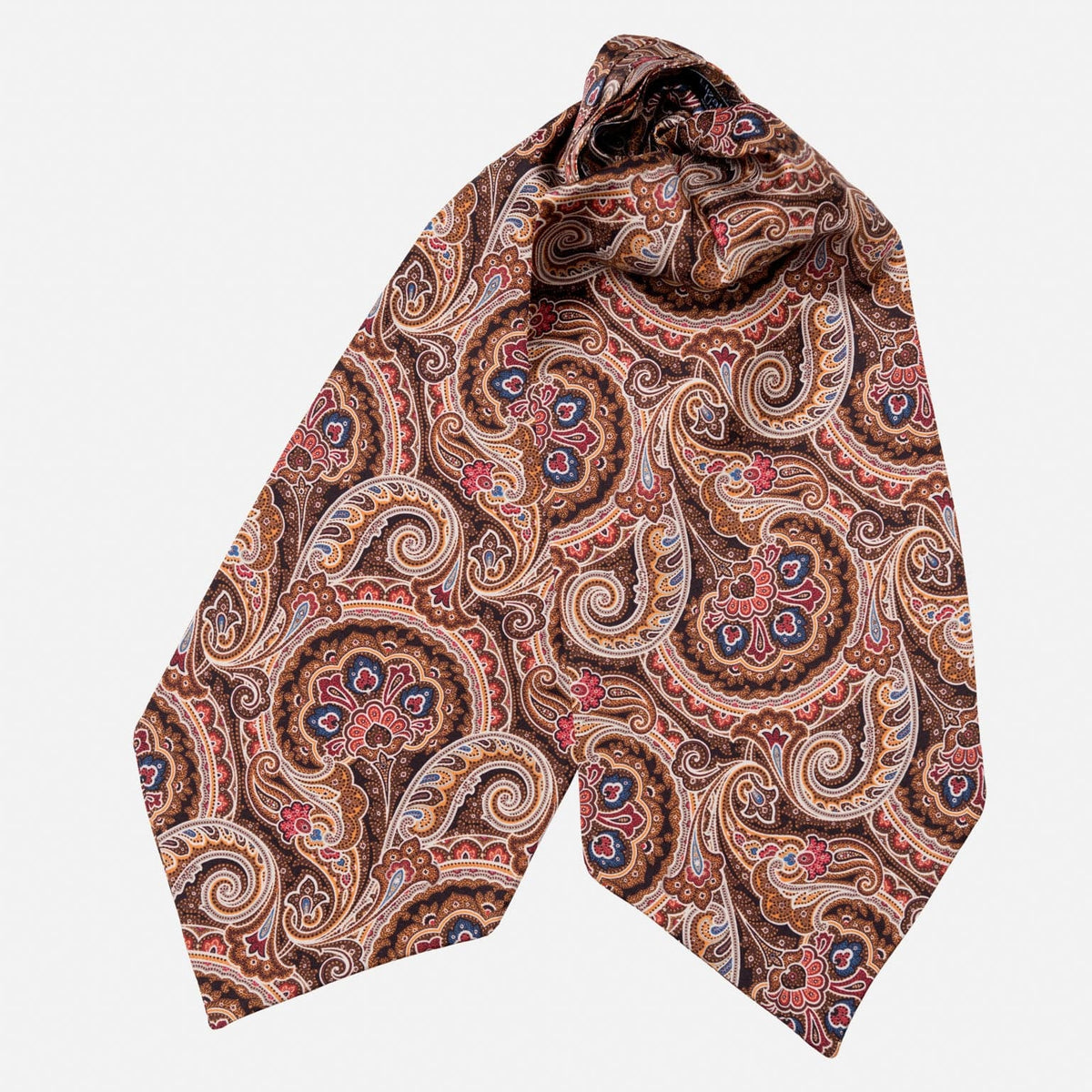 Brown Red Italian Silk Ascot Tie Day Cravat