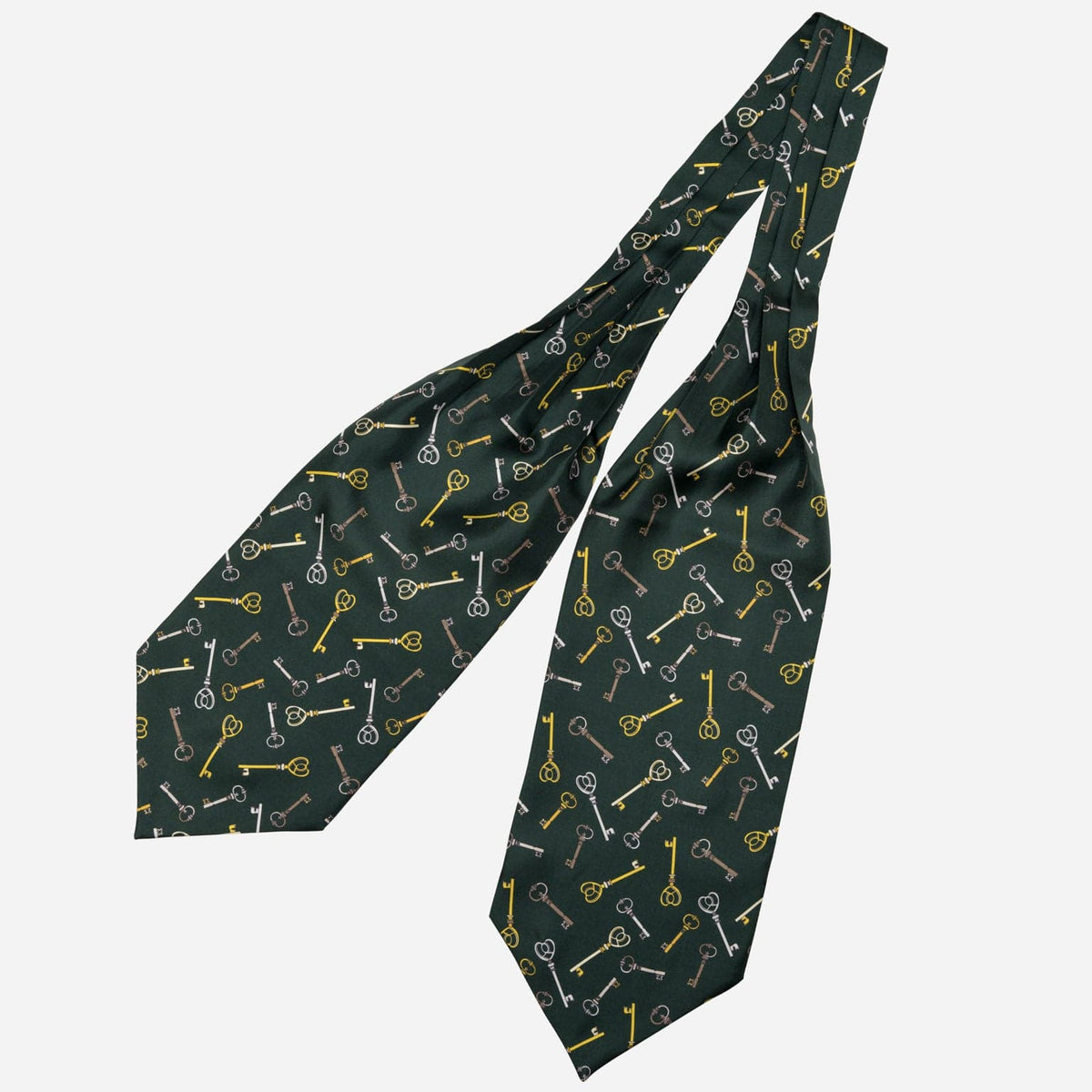 Green Key Pattern Italian Silk Ascot Tie