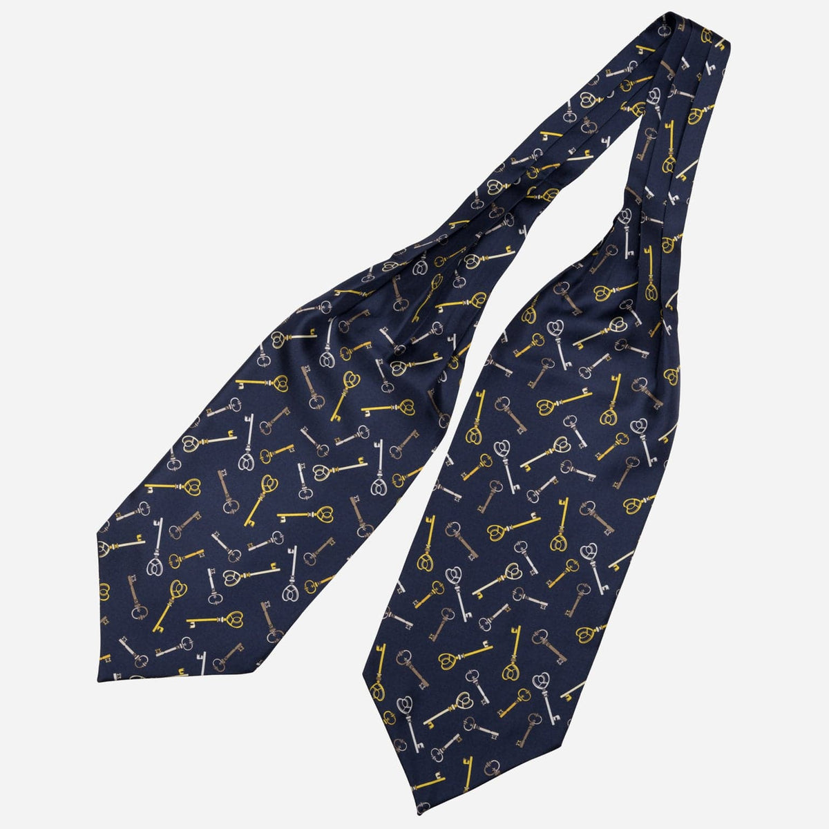 Navy Blue Key Pattern Italian Silk Ascot Tie