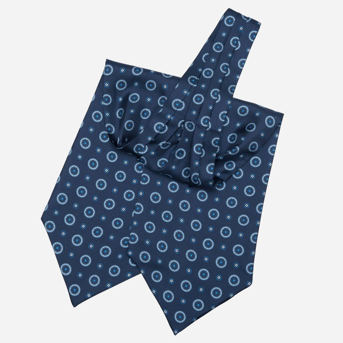 Blue Italian Silk Ascot Tie - Medallion Print