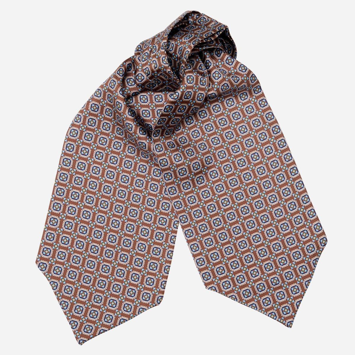 Brown Silk Ascot Tie Day Cravat - Made in Italy