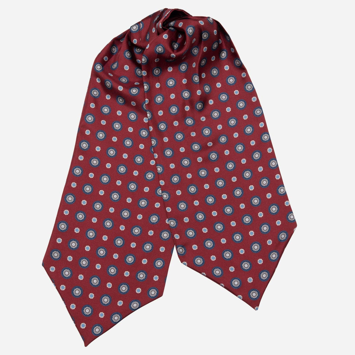 Burgundy Italian Silk Ascot Tie - Medallion Print