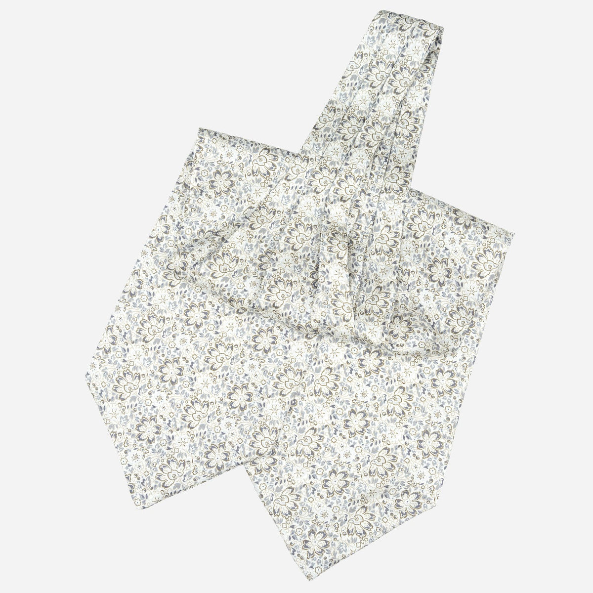 Silver Grey Floral Italian Silk Ascot Tie
