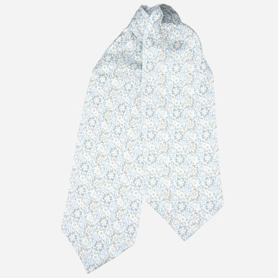 Sky Blue Floral Italian Silk Ascot Tie
