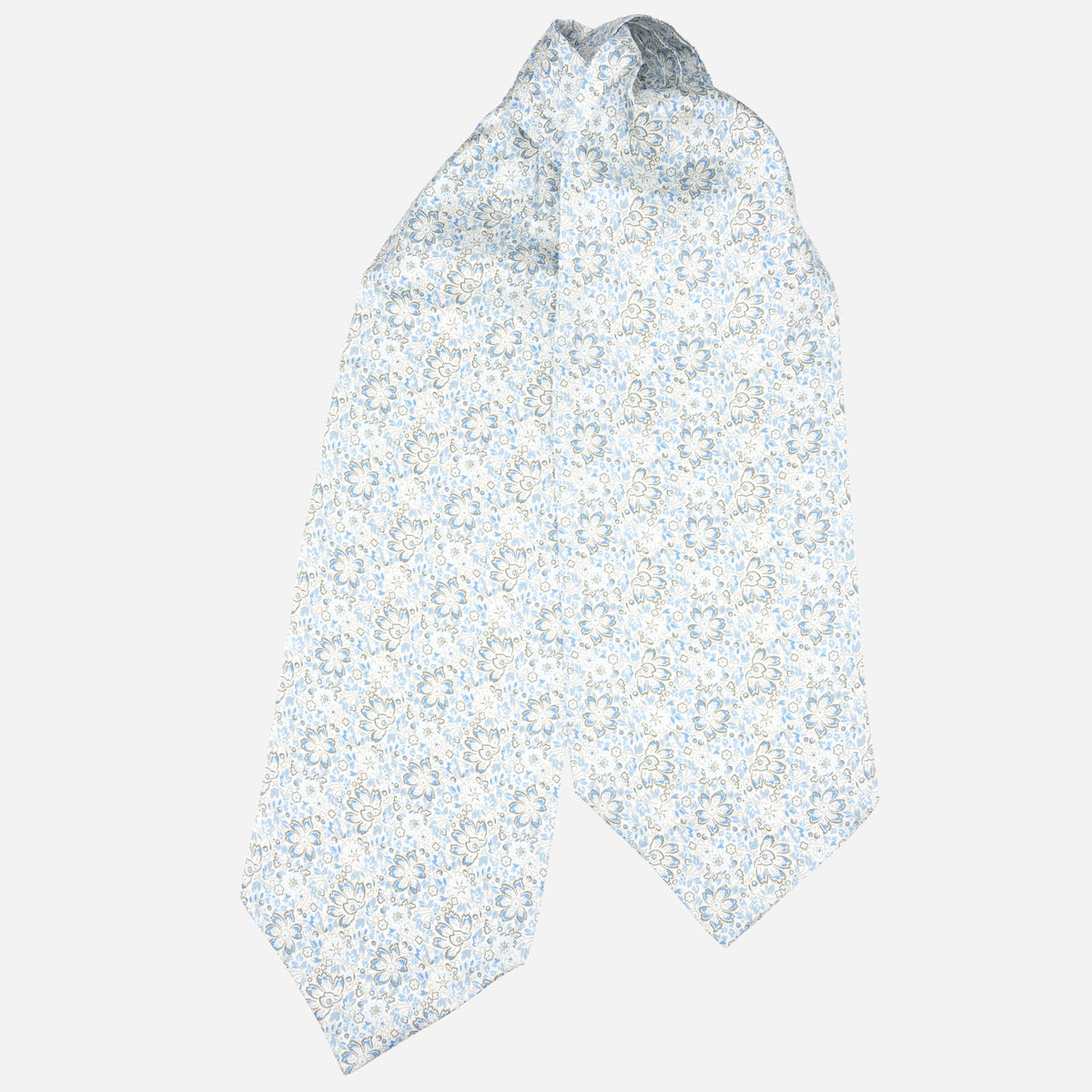 Sky Blue Floral Italian Silk Ascot Tie