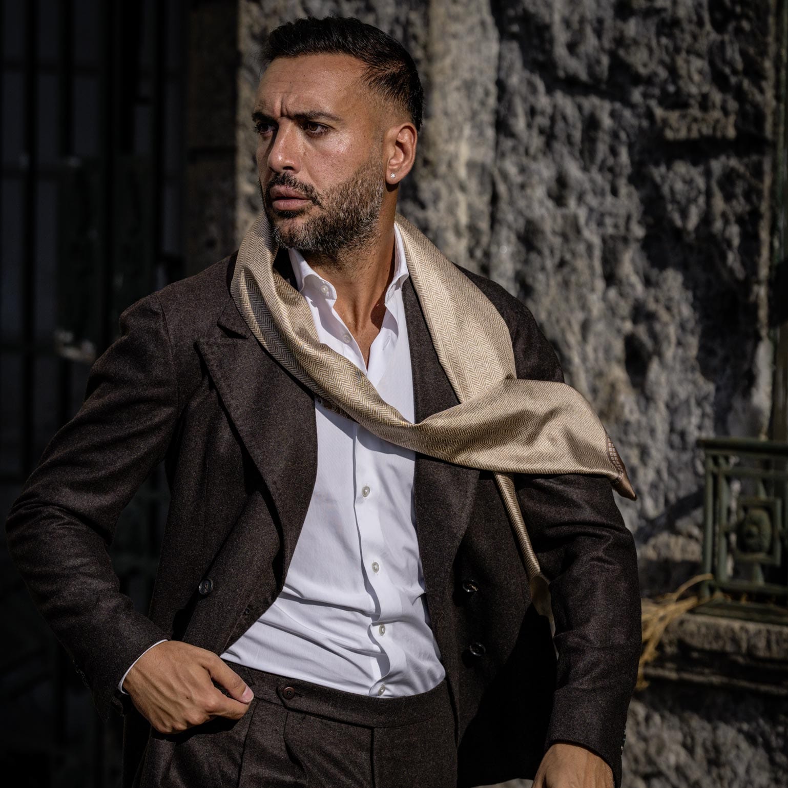 Men's Italian Brown Paisley Silk Scarf