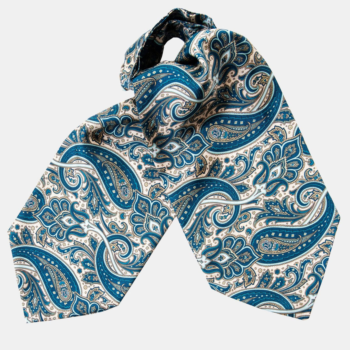 Turquoise Paisley Ascot Tie - Pure Silk - Made in Italy