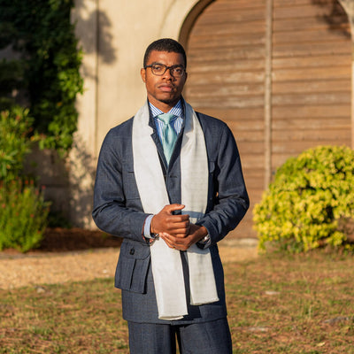 Men's White Italian Silk Dress Scarf