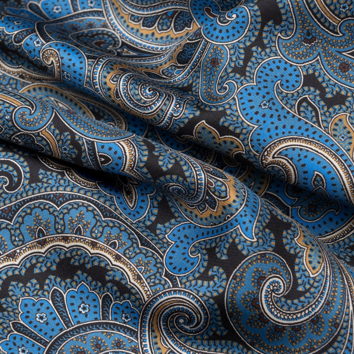 Black &amp; Blue Paisley Italian Silk Wool Scarf