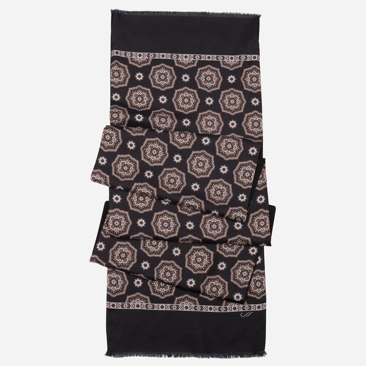 Black and Brown Italian Silk Wool Scarf