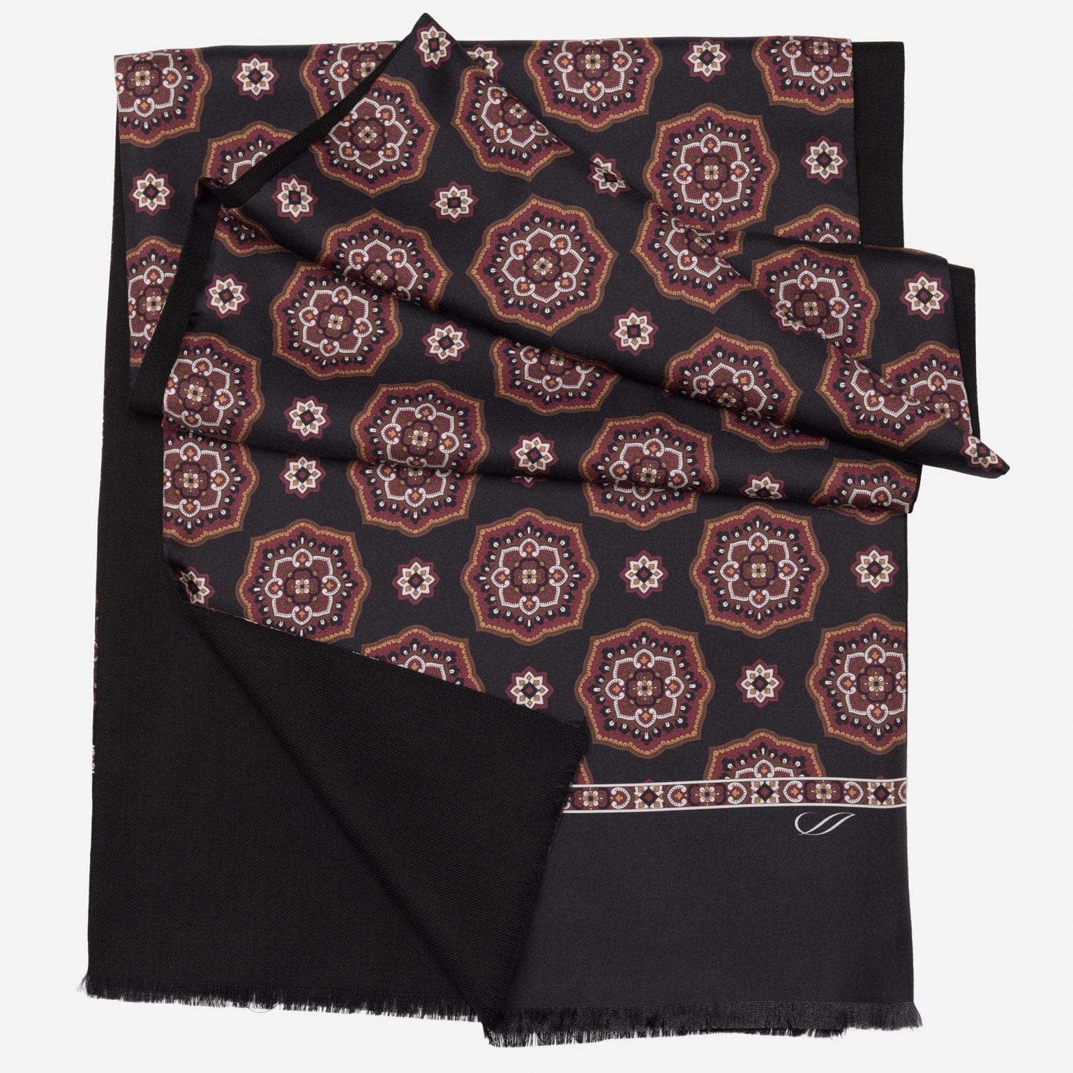 Black & Burgundy Wool Backed Silk Scarf