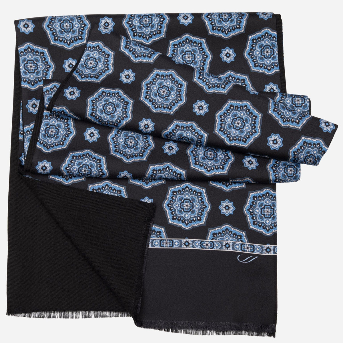 Blue &amp; Black Wool Lined Silk Scarf