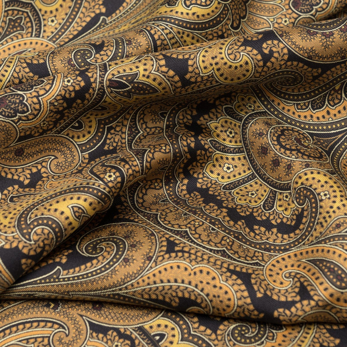 Gold &amp; Black Paisley Italian Silk Wool Scarf