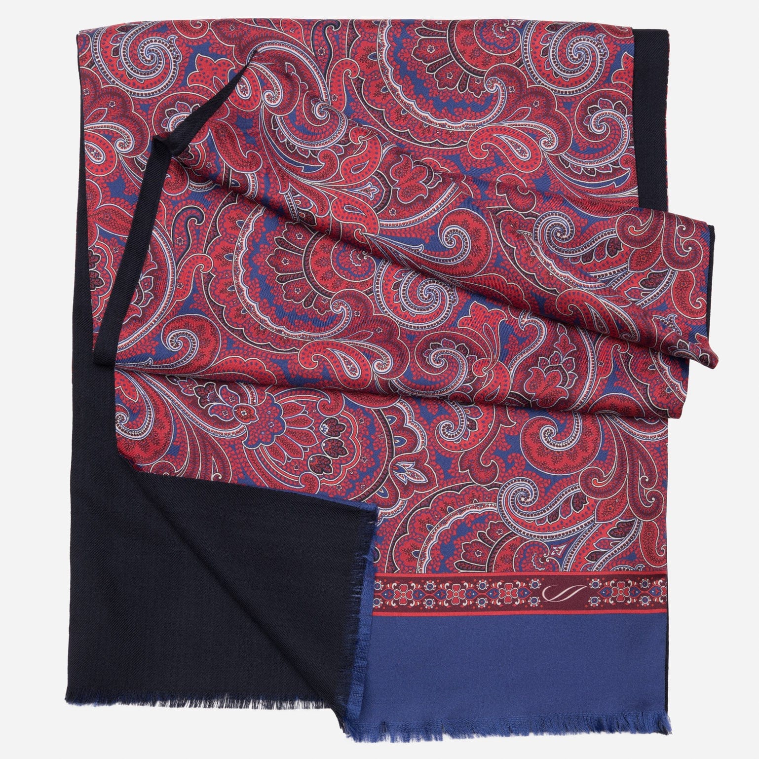 Red Paisley Double-Sided Wool Silk Scarf