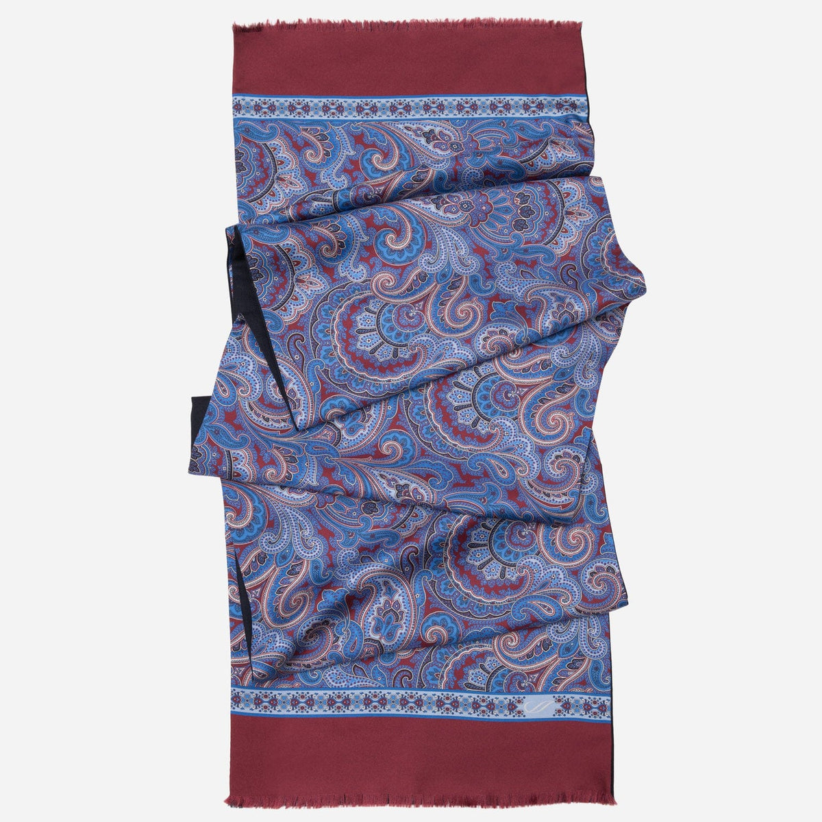 Red &amp; Blue Paisley Italian Silk Wool Scarf