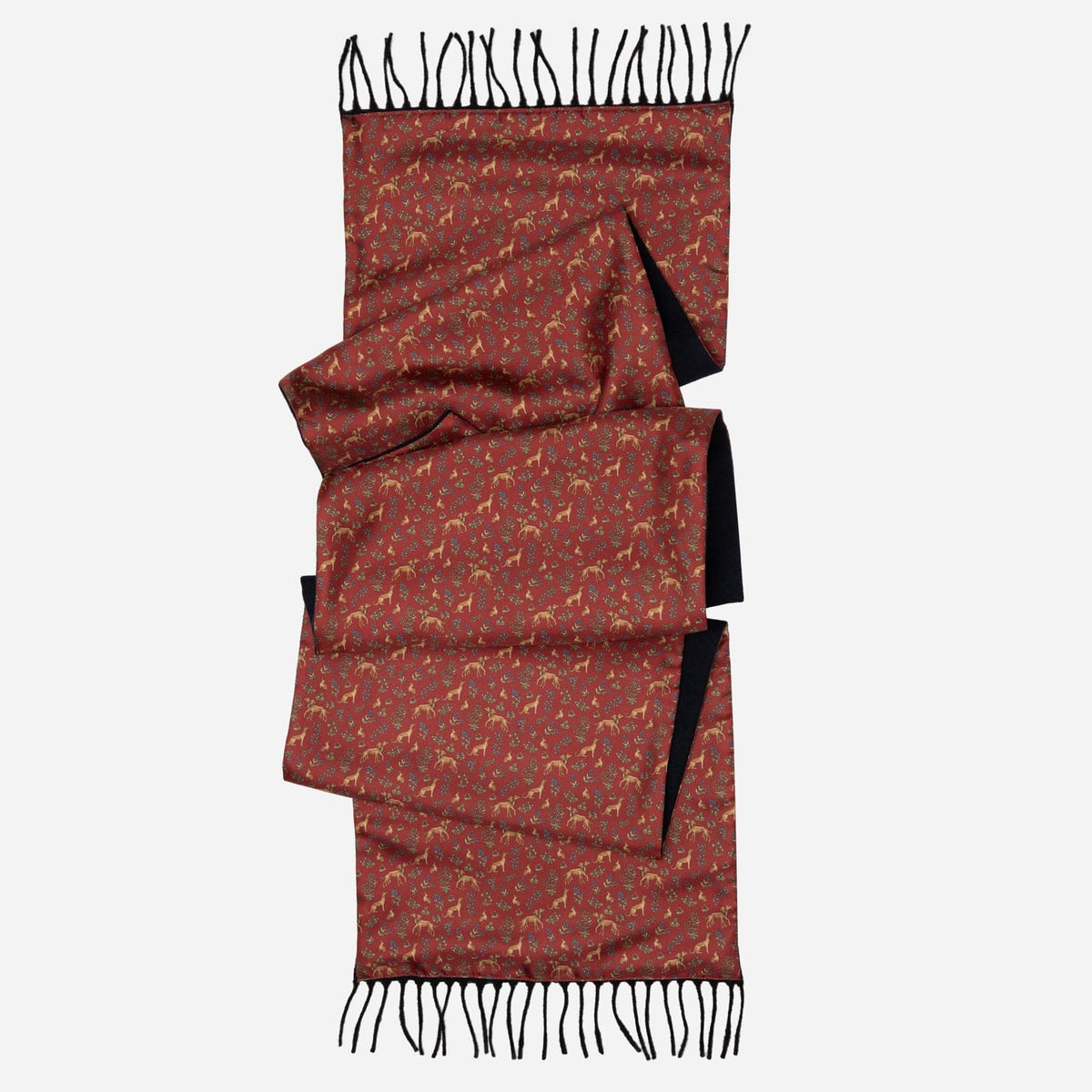 Hound Print Red Italian Silk Wool Scarf