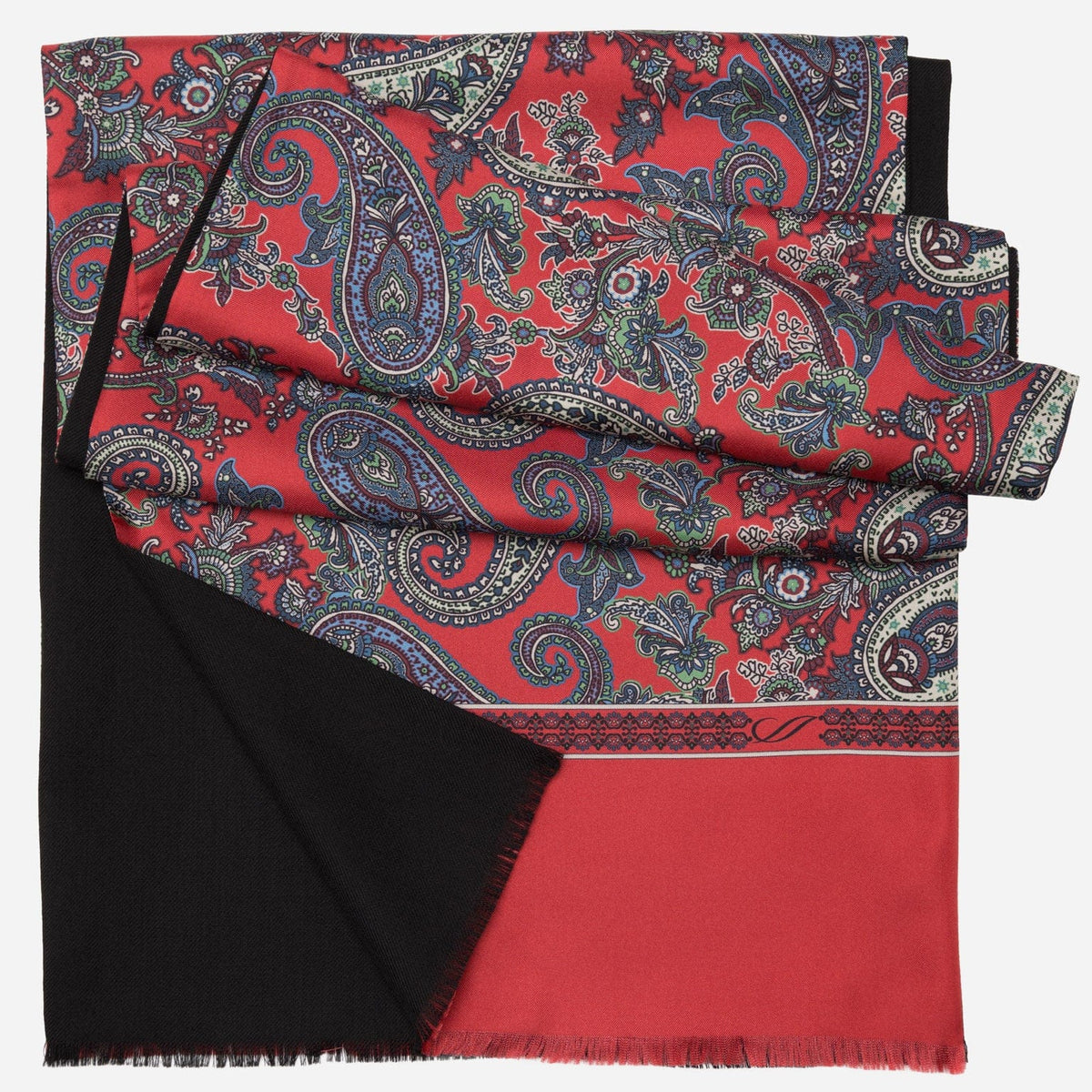 Men&#39;s Red Paisley Wool Lined Silk Scarf