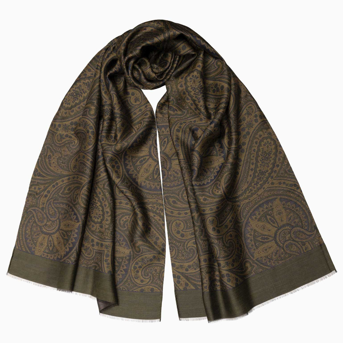 Green Paisley Italian Wool Silk Scarf