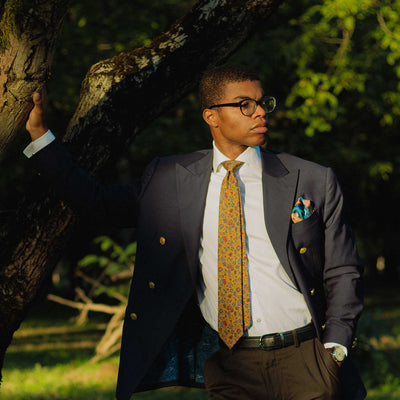 Amber Yellow Floral Madder Silk Tie
