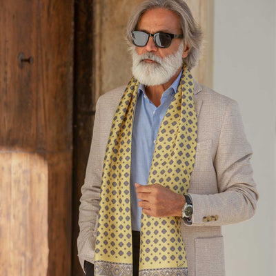 Yellow Italian silk double-sided scarf for men