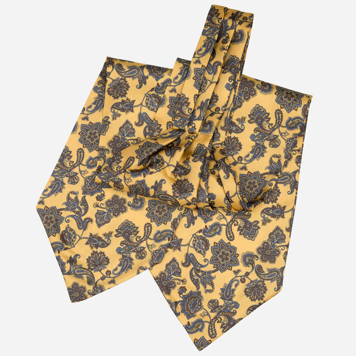 Yellow Paisley Floral talian Silk Ascot Tie