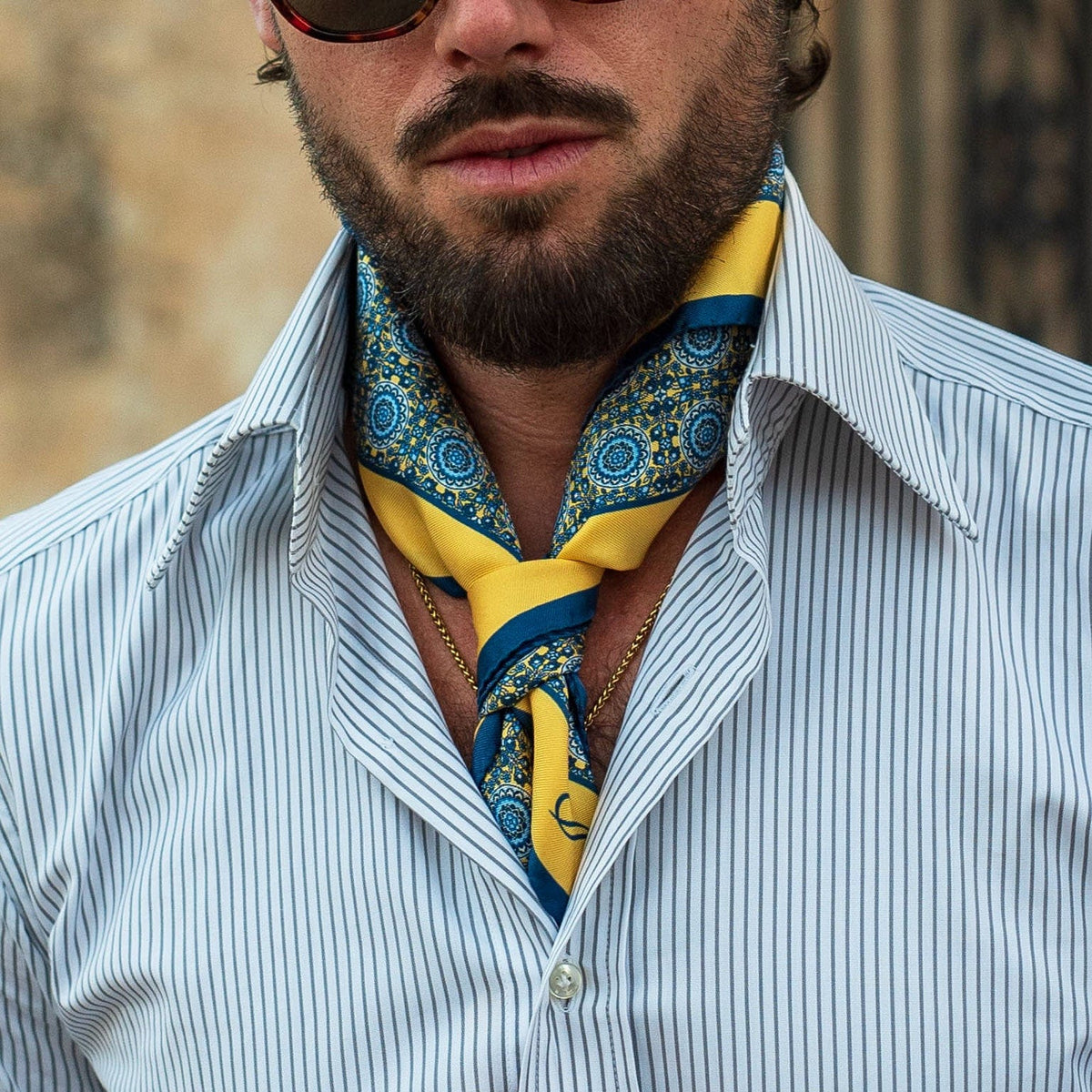 Italian Yellow Men&#39;s Large Silk Bandana Neckerchief Scarf